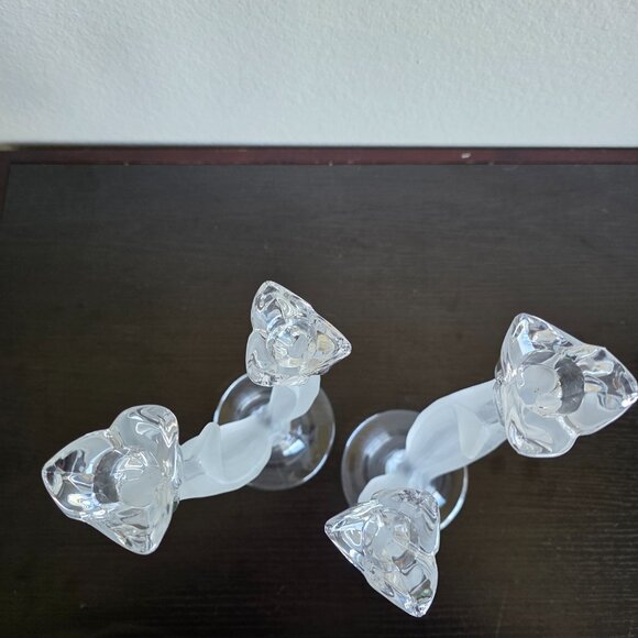 2 Mikasa Spring Aria 10" Tall Double Tulip Candle Holders Clear & Frosted Glass - Picture 11 of 11